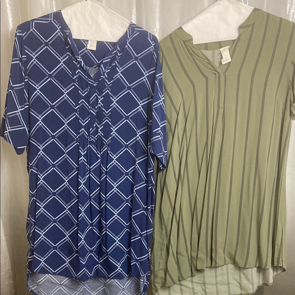 Liz Claiborne Blue 3/4 Sleeve Tunic with Mandarin Collar